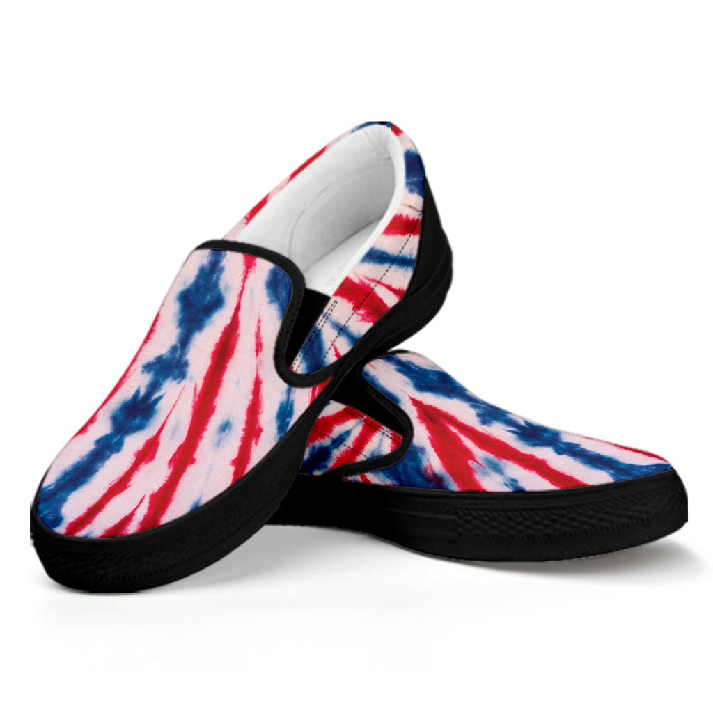 Red And Blue Spider Tie Dye Print Black Slip On Shoes