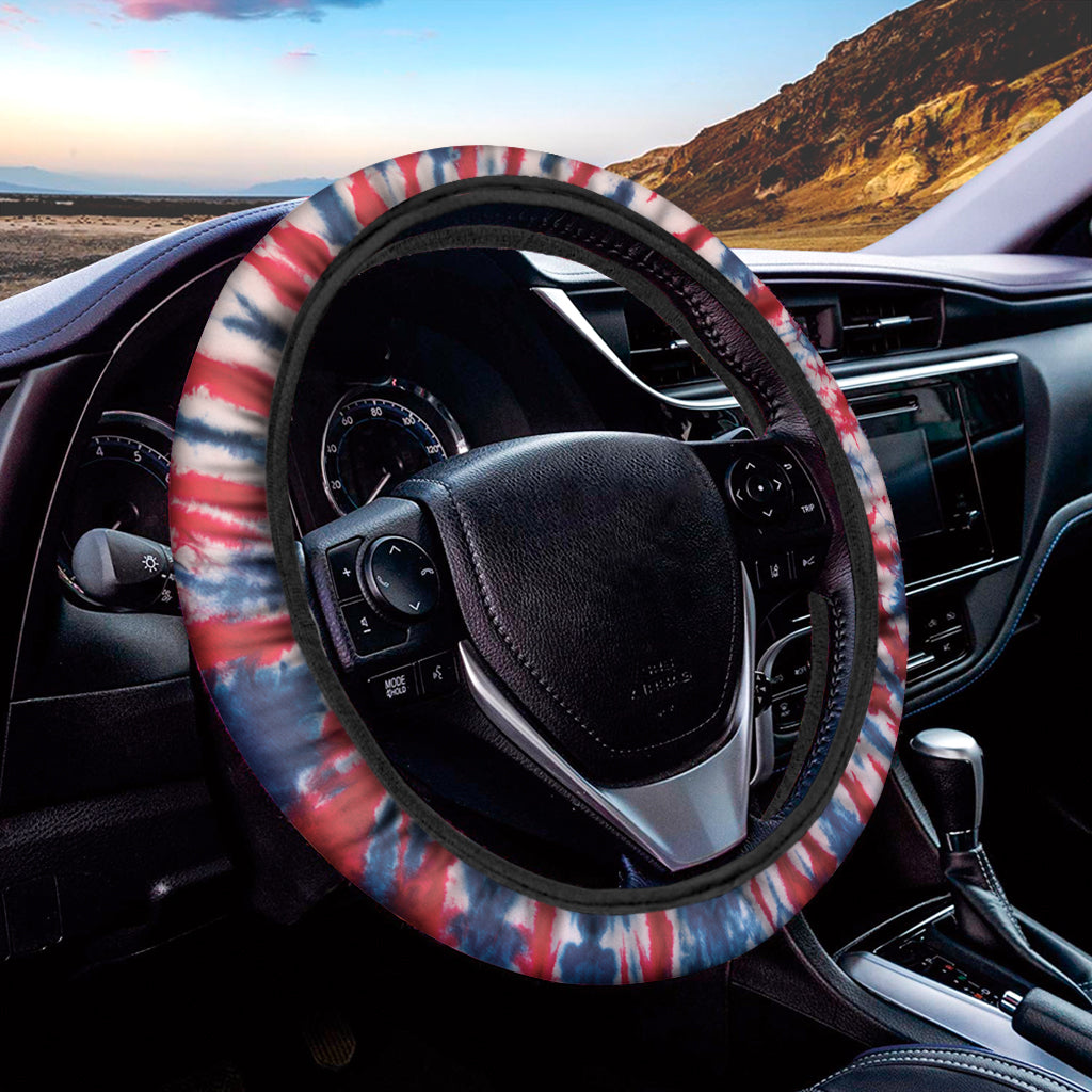 Red And Blue Spider Tie Dye Print Car Steering Wheel Cover