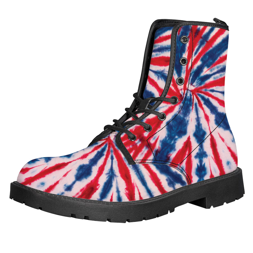 Red And Blue Spider Tie Dye Print Leather Boots