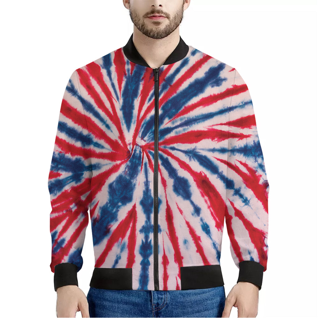 Red And Blue Spider Tie Dye Print Men's Bomber Jacket