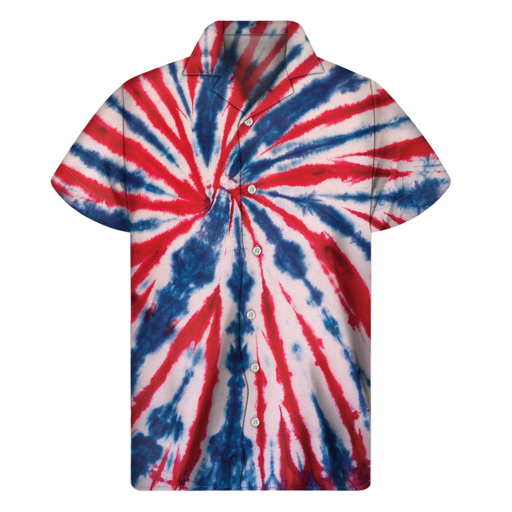 Red And Blue Spider Tie Dye Print Men's Short Sleeve Shirt