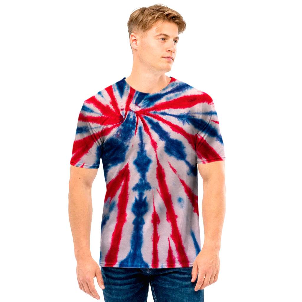 Red And Blue Spider Tie Dye Print Men's T-Shirt