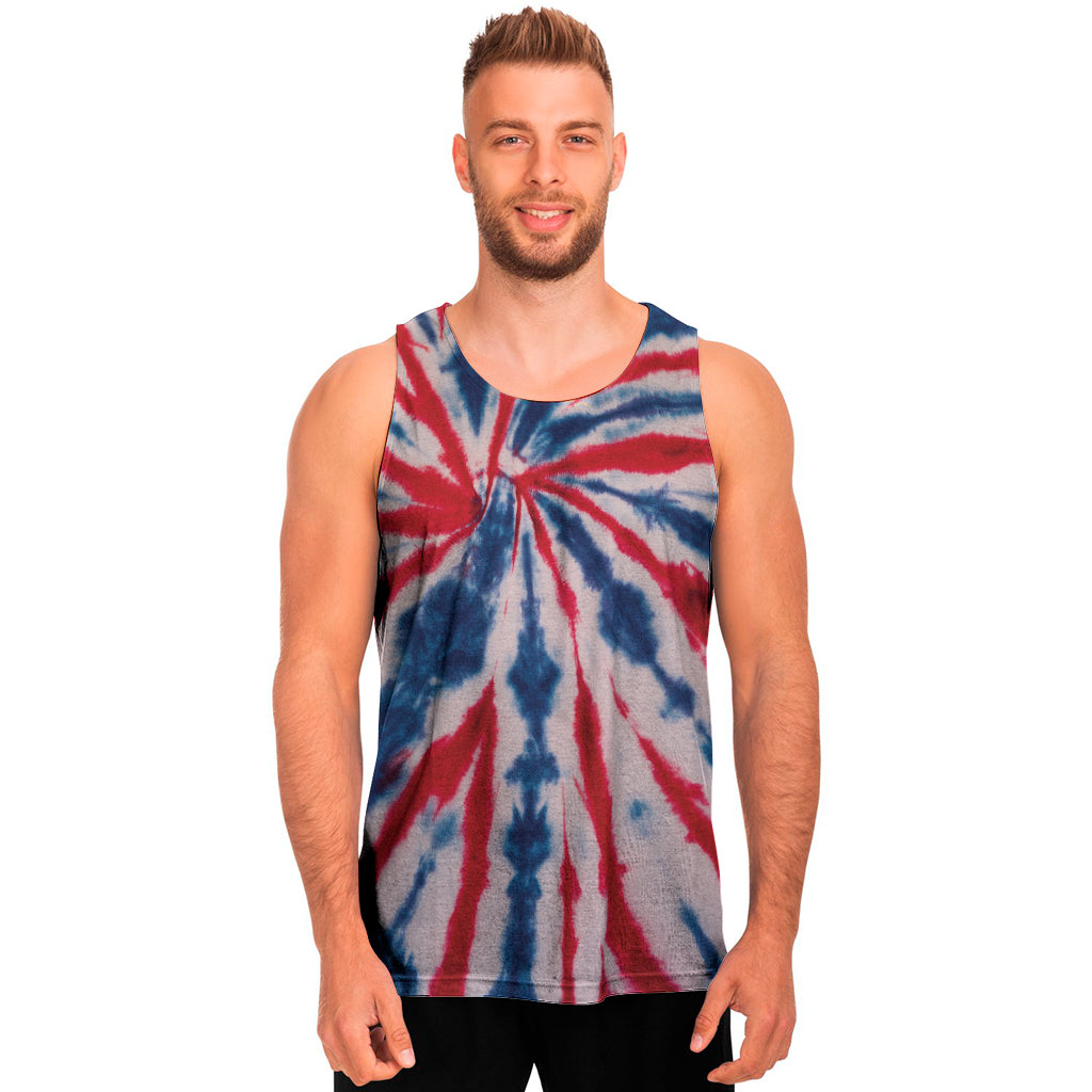 Red And Blue Spider Tie Dye Print Men's Tank Top