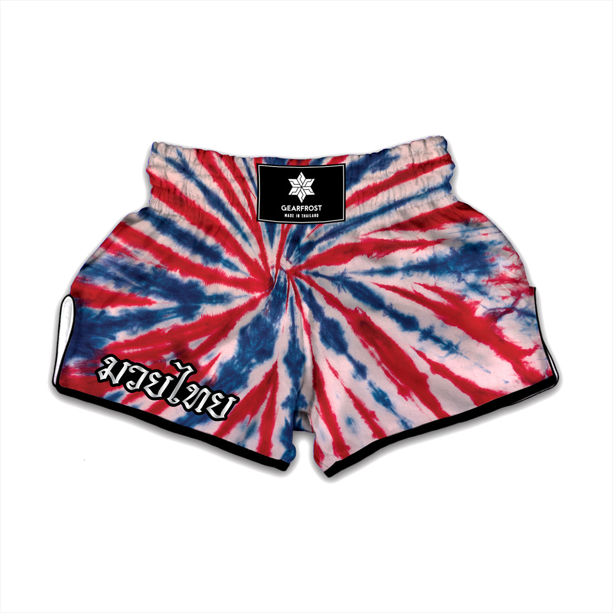 Red And Blue Spider Tie Dye Print Muay Thai Boxing Shorts