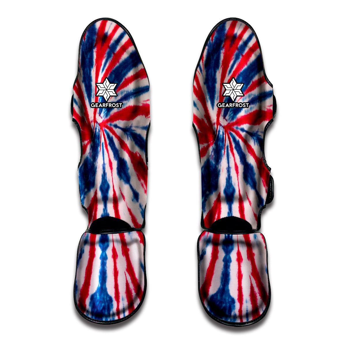 Red And Blue Spider Tie Dye Print Muay Thai Shin Guards