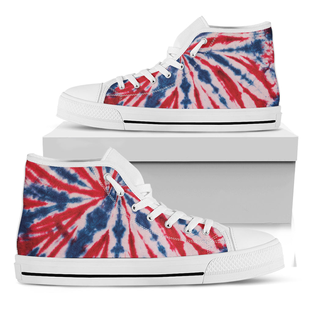 Red And Blue Spider Tie Dye Print White High Top Shoes