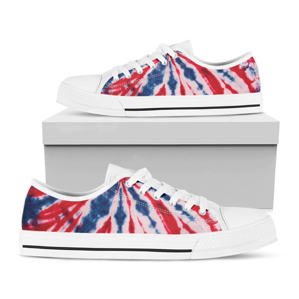 Red And Blue Spider Tie Dye Print White Low Top Shoes