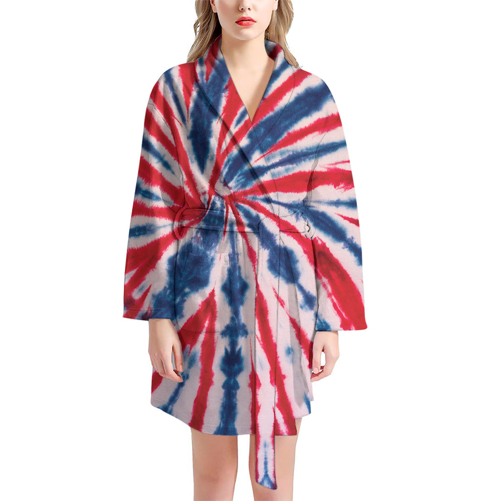 Red And Blue Spider Tie Dye Print Women's Bathrobe