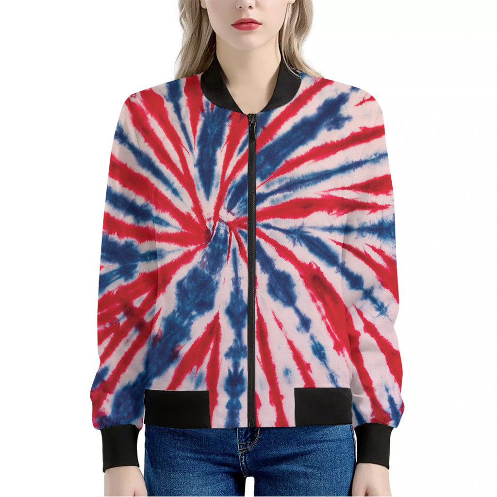 Red And Blue Spider Tie Dye Print Women's Bomber Jacket