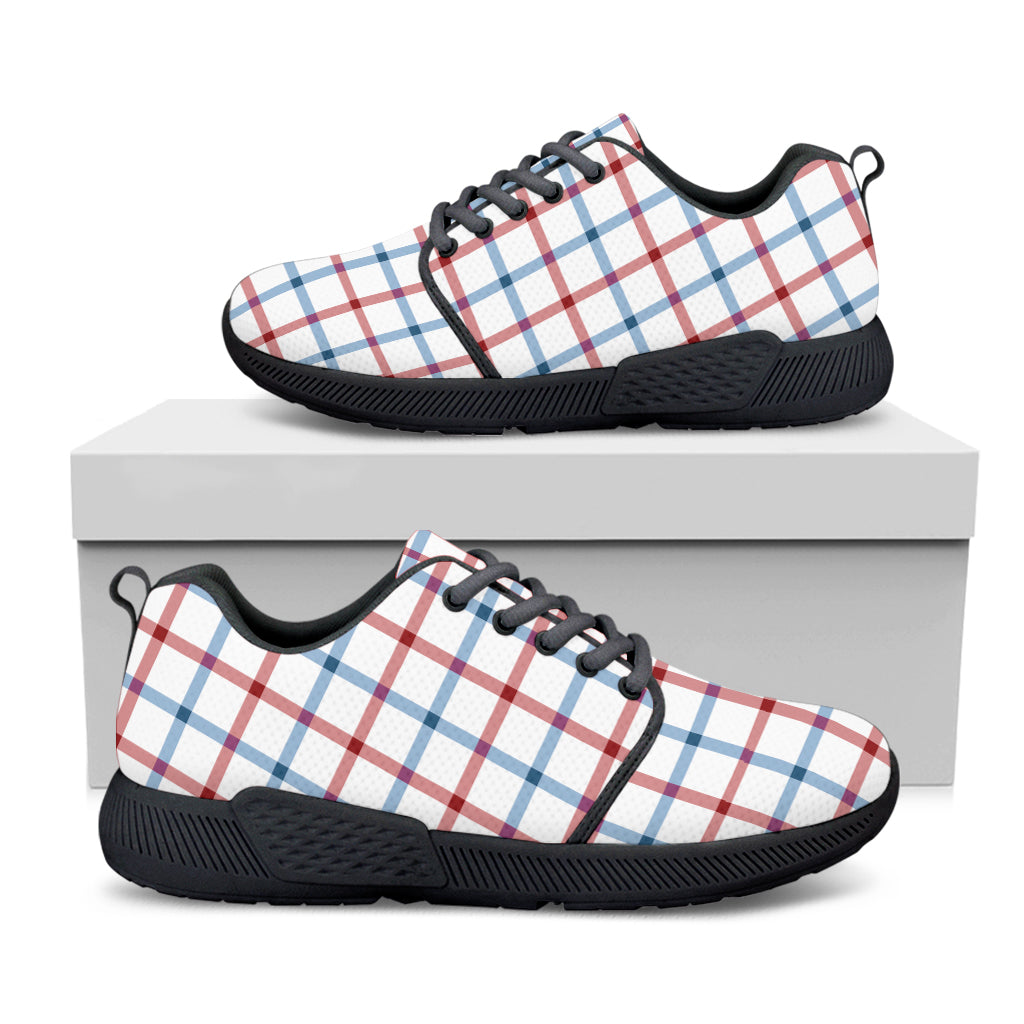 Red And Blue Tattersall Pattern Print Black Athletic Shoes