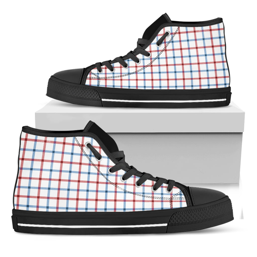 Red And Blue Tattersall Pattern Print Black High Top Shoes