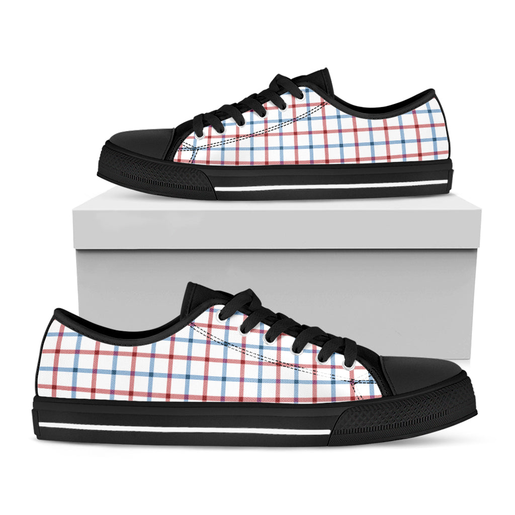 Red And Blue Tattersall Pattern Print Black Low Top Shoes