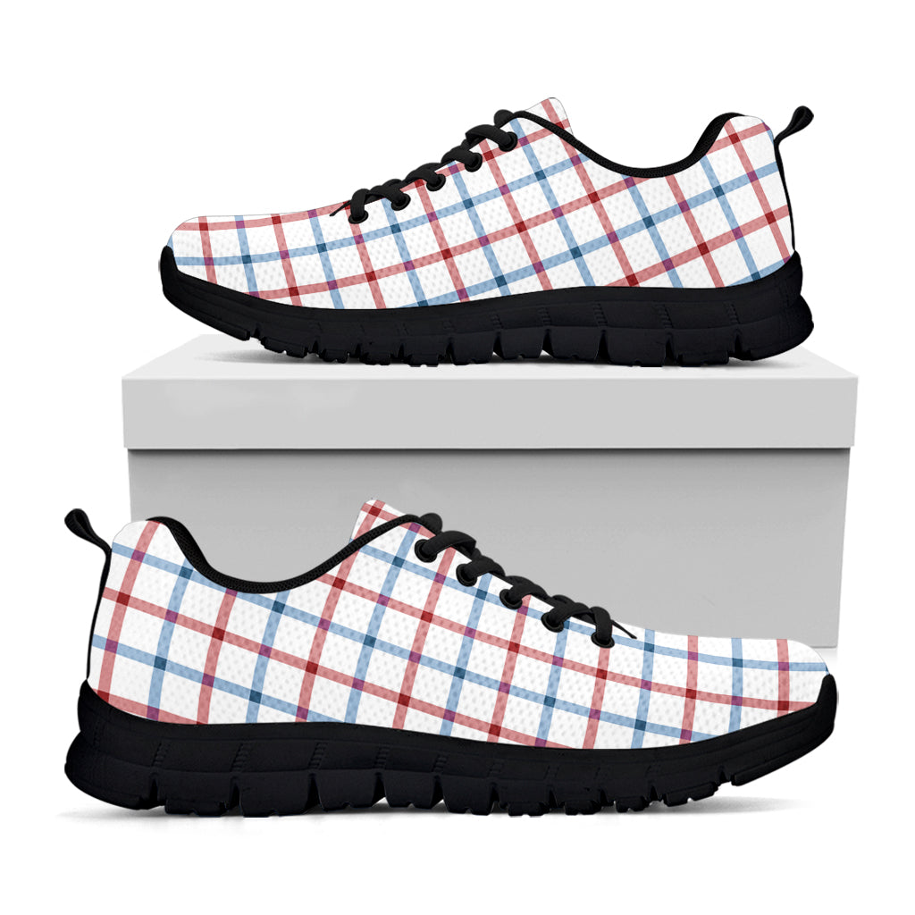 Red And Blue Tattersall Pattern Print Black Sneakers