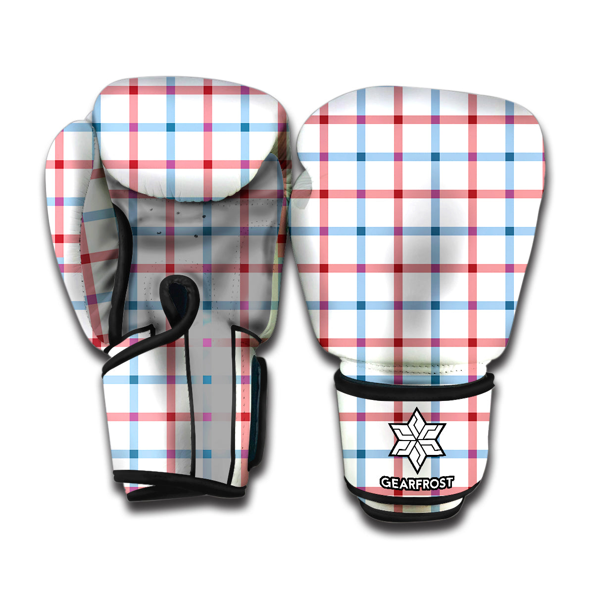 Red And Blue Tattersall Pattern Print Boxing Gloves