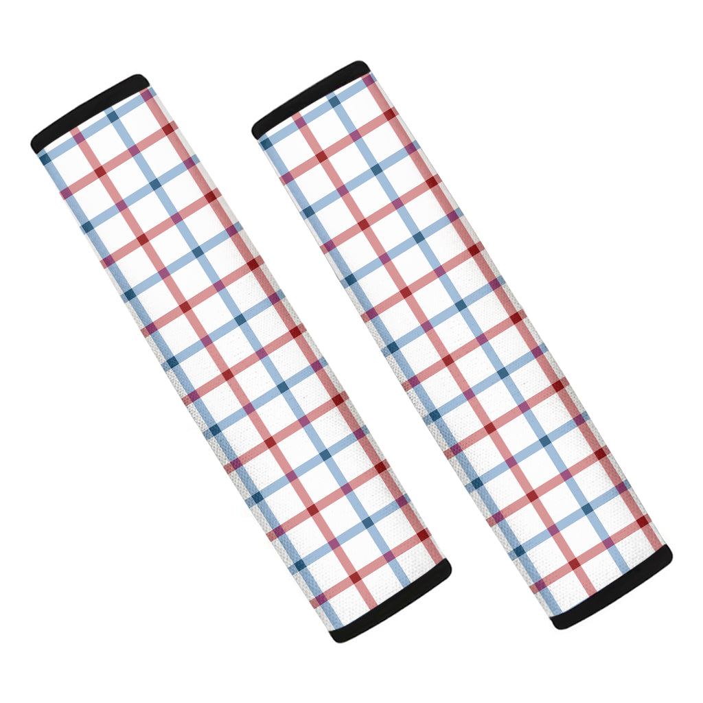 Red And Blue Tattersall Pattern Print Car Seat Belt Covers