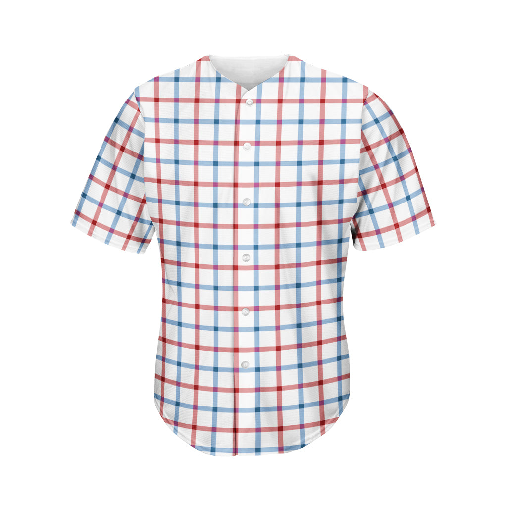 Red And Blue Tattersall Pattern Print Men's Baseball Jersey