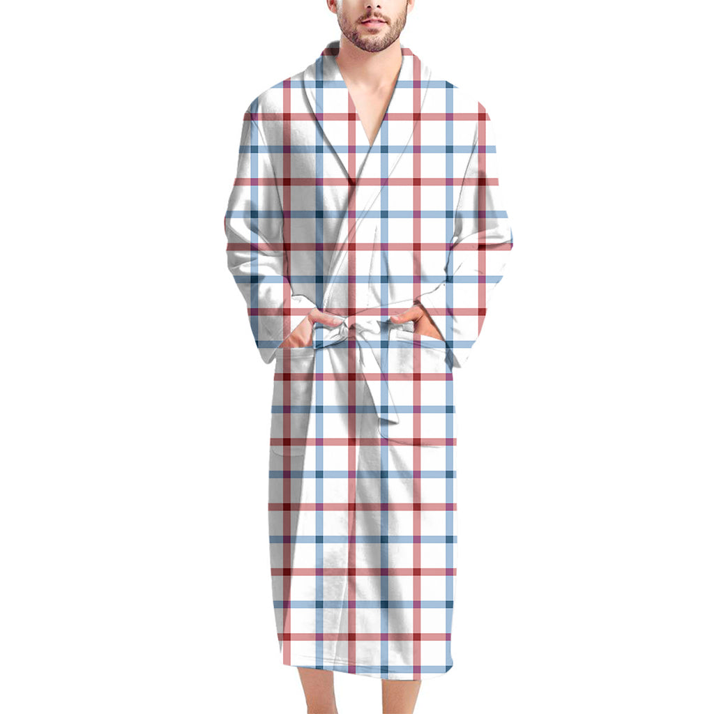 Red And Blue Tattersall Pattern Print Men's Bathrobe