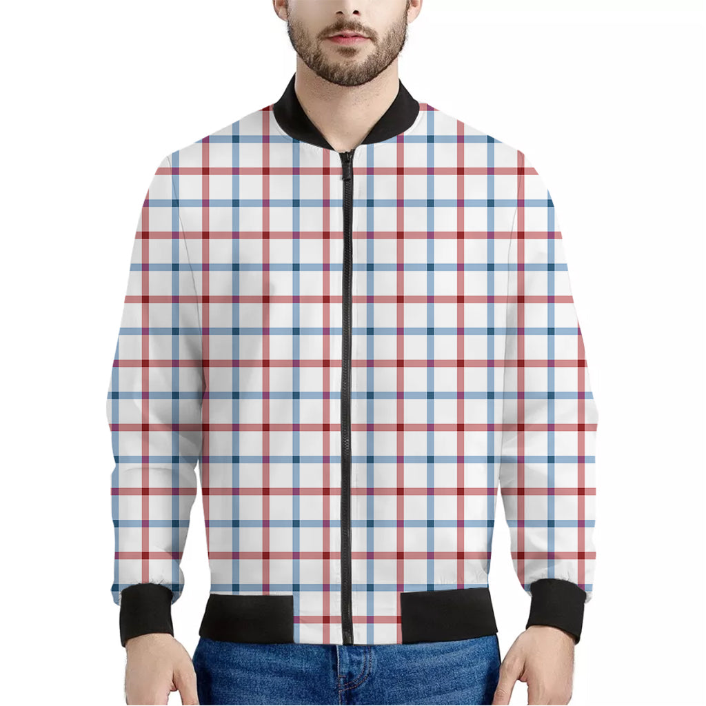 Red And Blue Tattersall Pattern Print Men's Bomber Jacket