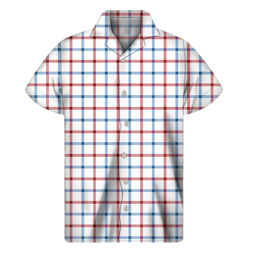 Red And Blue Tattersall Pattern Print Men's Short Sleeve Shirt