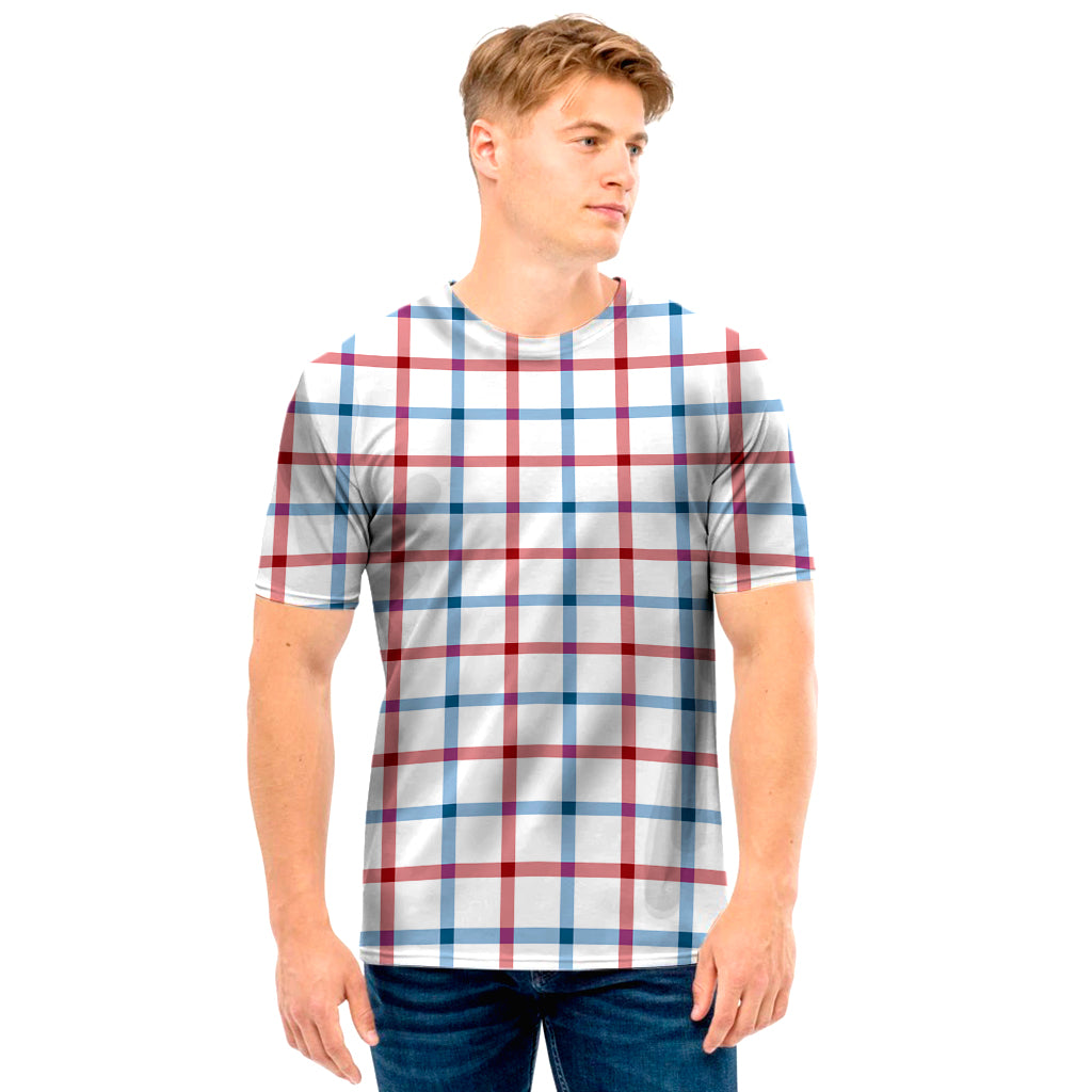 Red And Blue Tattersall Pattern Print Men's T-Shirt