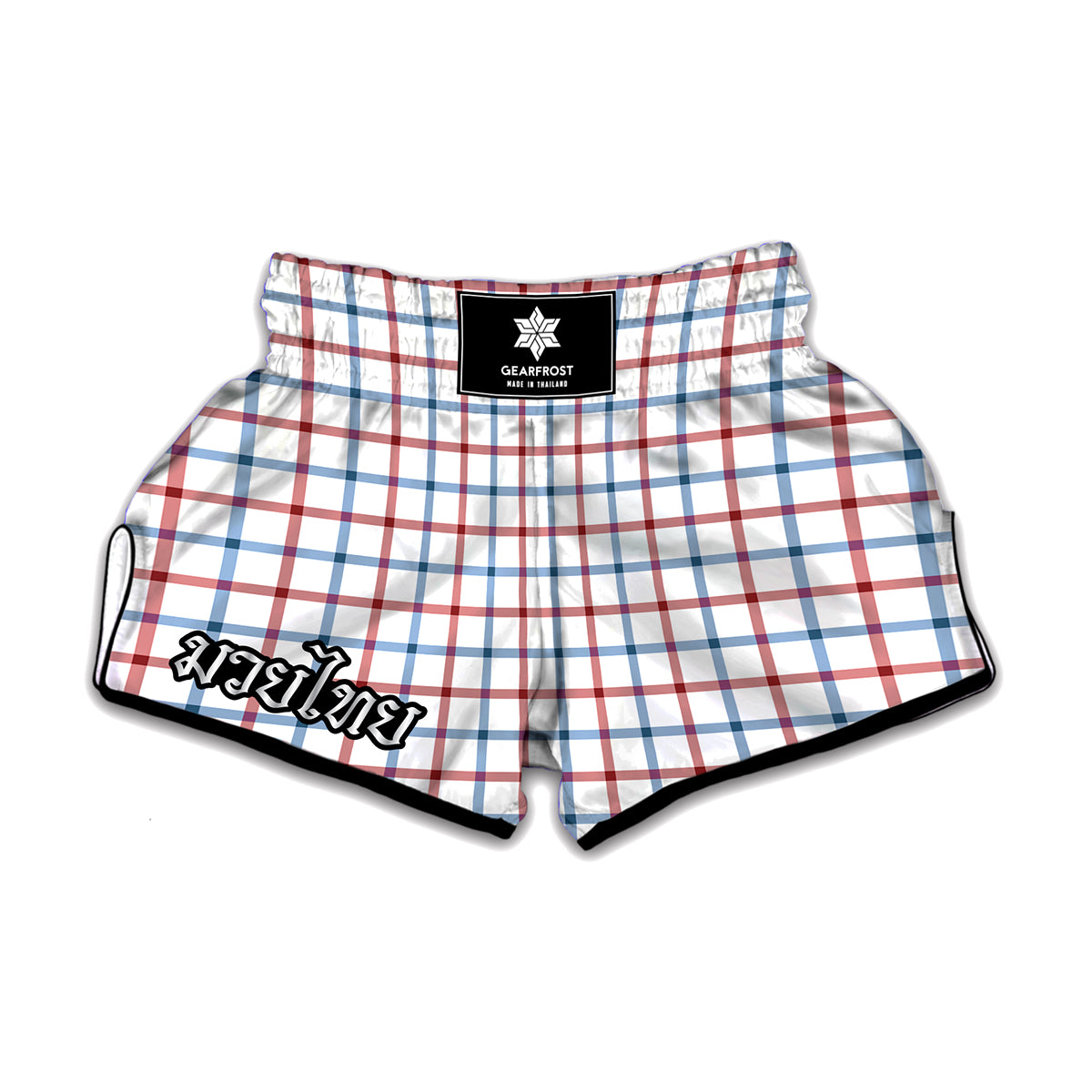 Red And Blue Tattersall Pattern Print Muay Thai Boxing Shorts