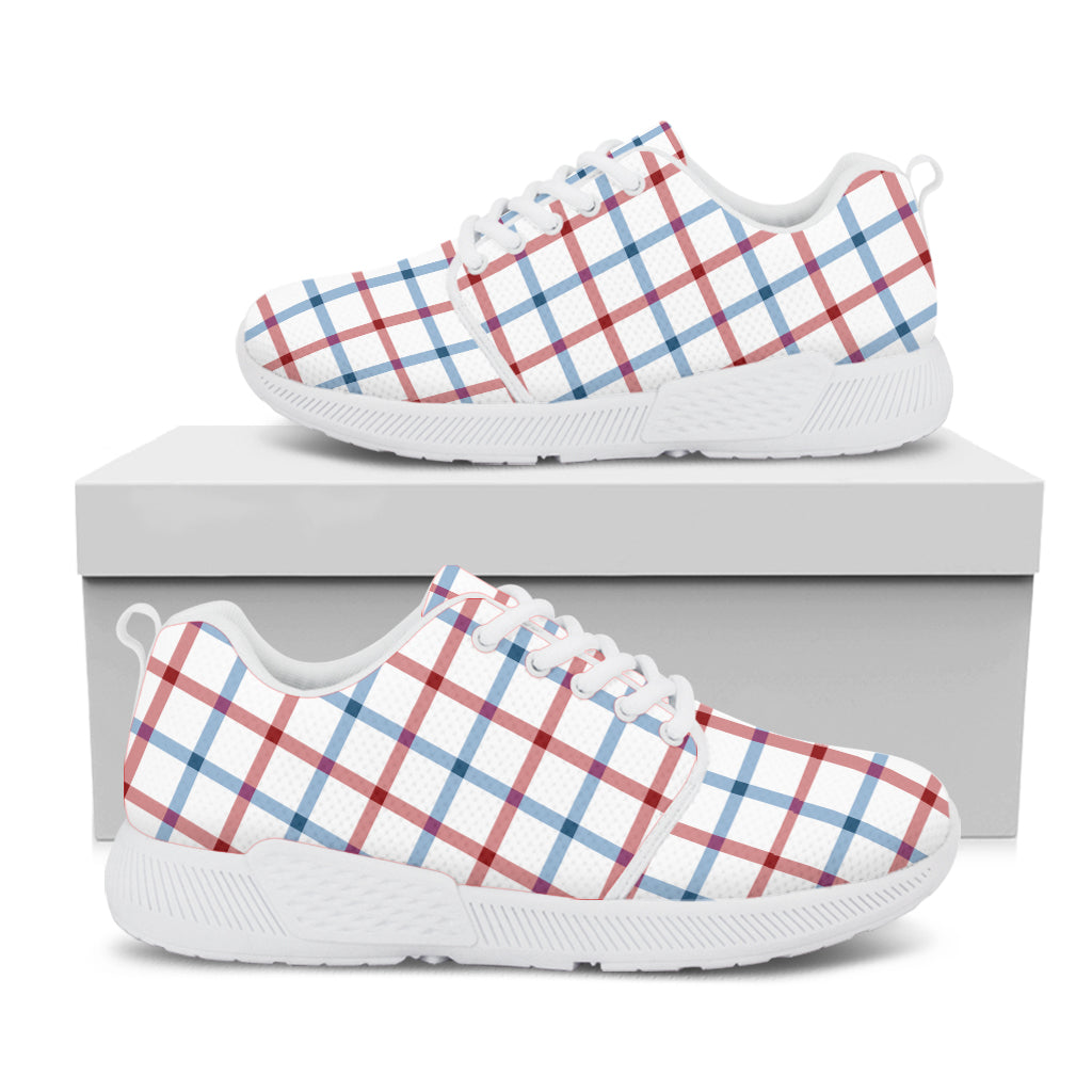 Red And Blue Tattersall Pattern Print White Athletic Shoes