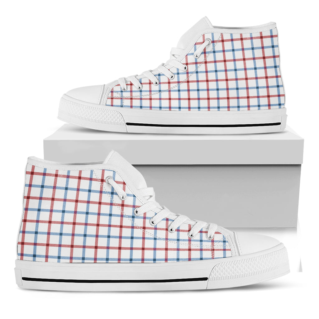 Red And Blue Tattersall Pattern Print White High Top Shoes