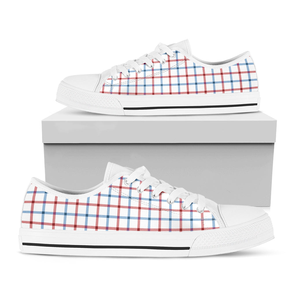 Red And Blue Tattersall Pattern Print White Low Top Shoes