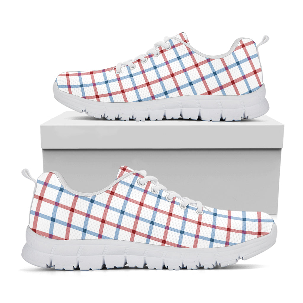 Red And Blue Tattersall Pattern Print White Sneakers