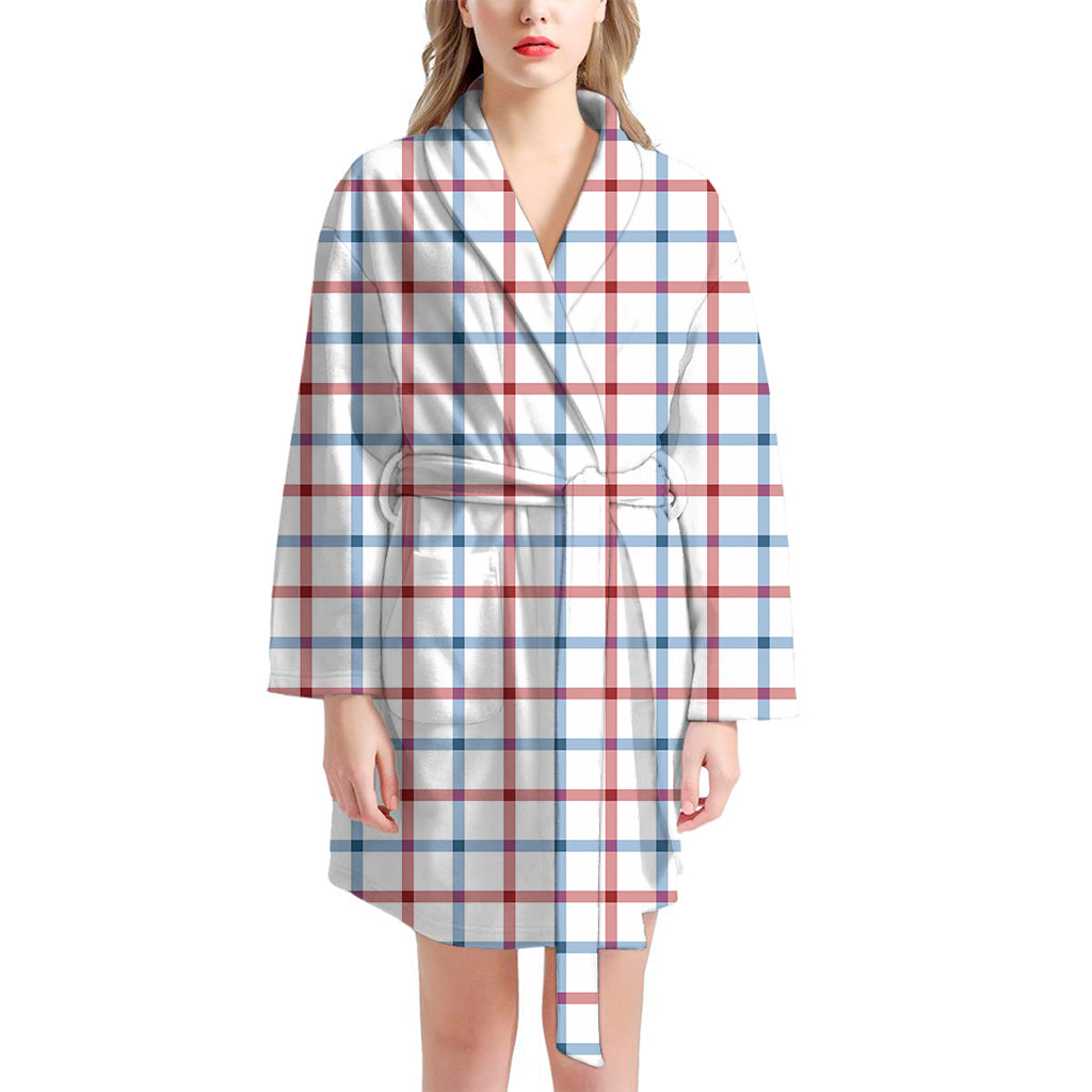 Red And Blue Tattersall Pattern Print Women's Bathrobe