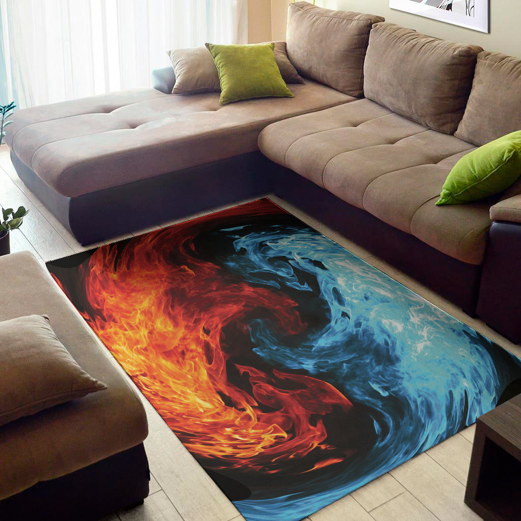 Red And Blue Twin Flame Print Area Rug