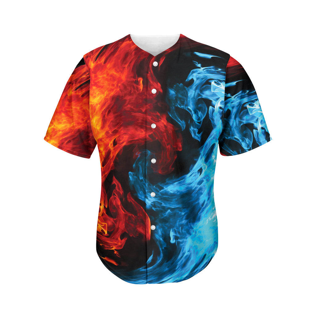 Red And Blue Twin Flame Print Men's Baseball Jersey