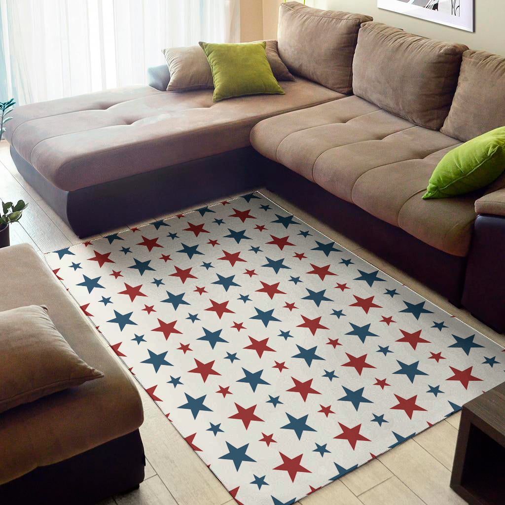 Red And Blue USA Star Pattern Print Area Rug