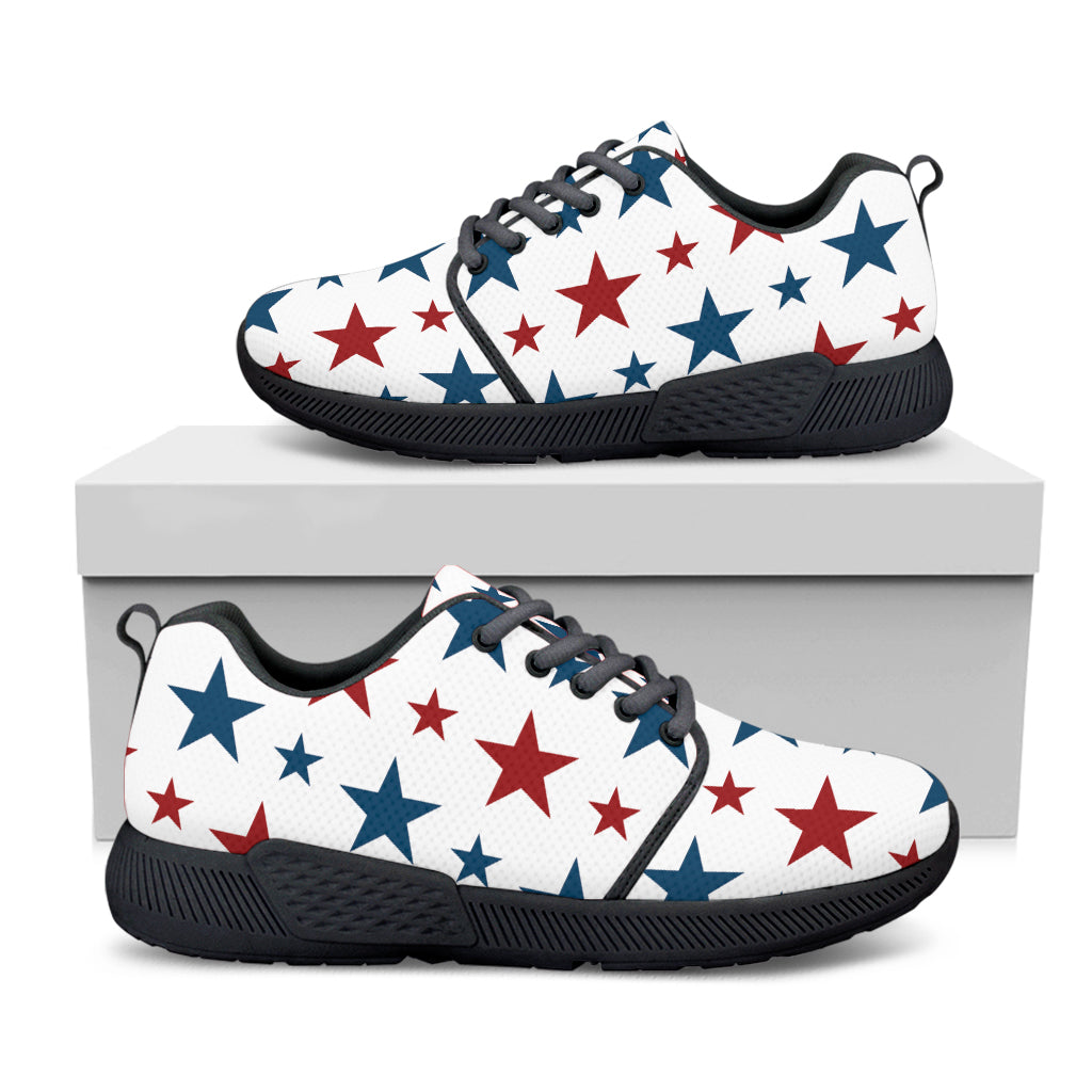 Red And Blue USA Star Pattern Print Black Athletic Shoes