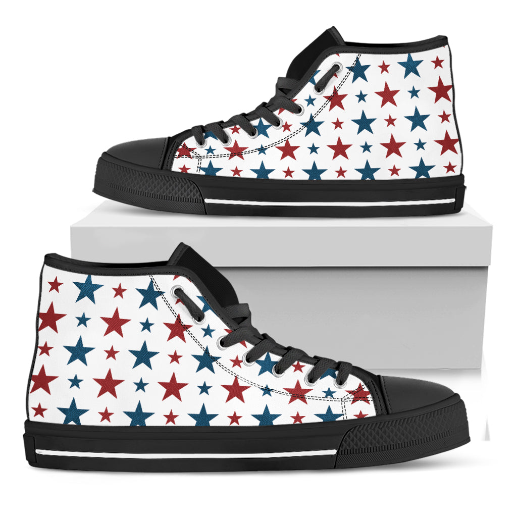 Red And Blue USA Star Pattern Print Black High Top Shoes