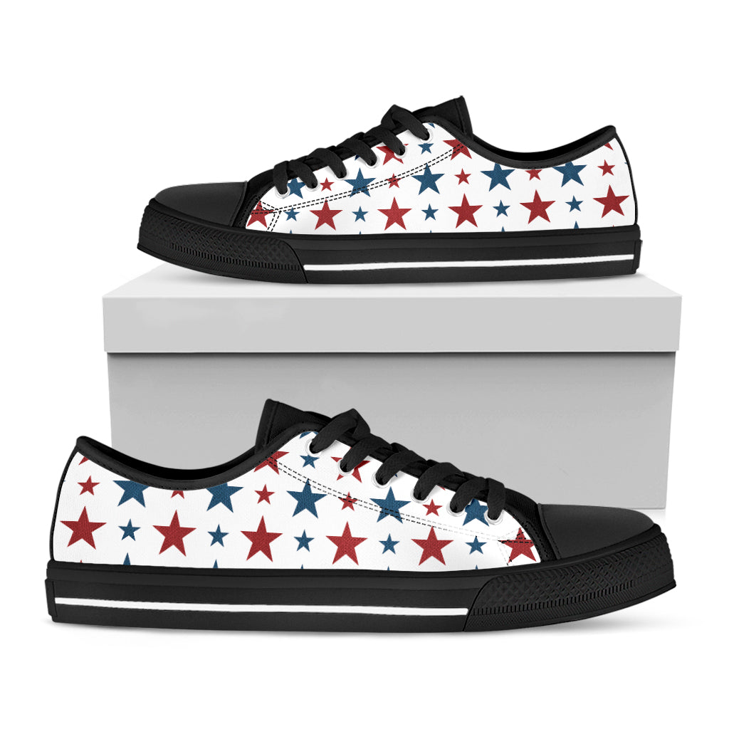 Red And Blue USA Star Pattern Print Black Low Top Shoes