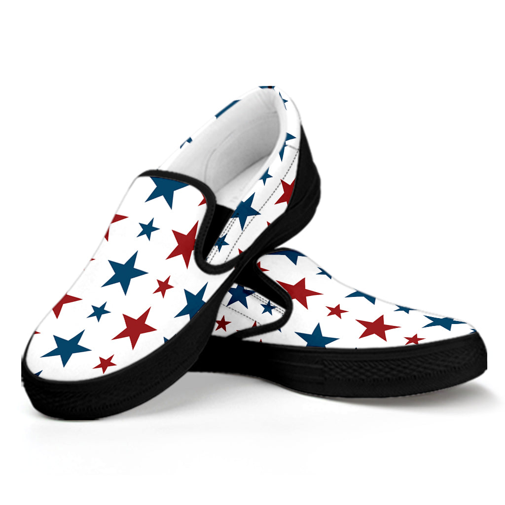 Red And Blue USA Star Pattern Print Black Slip On Shoes