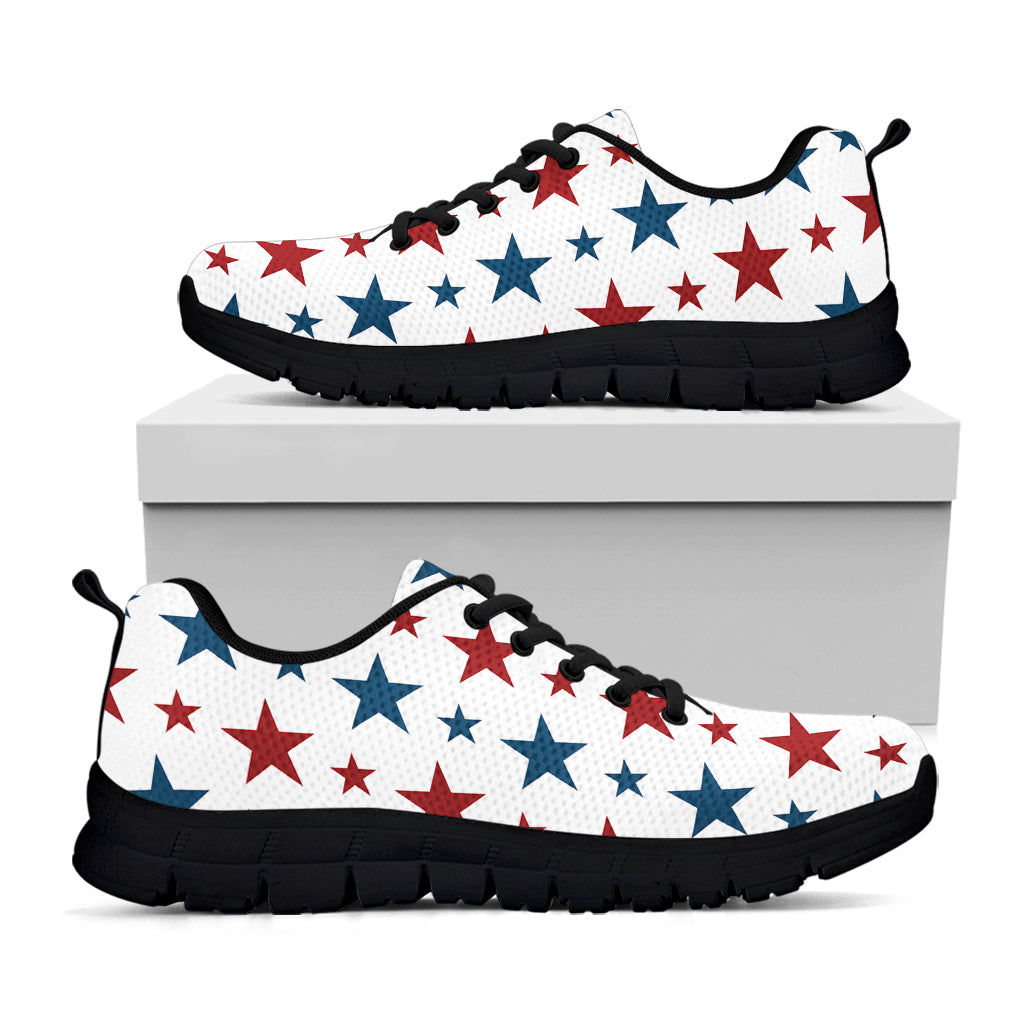 Red And Blue USA Star Pattern Print Black Sneakers