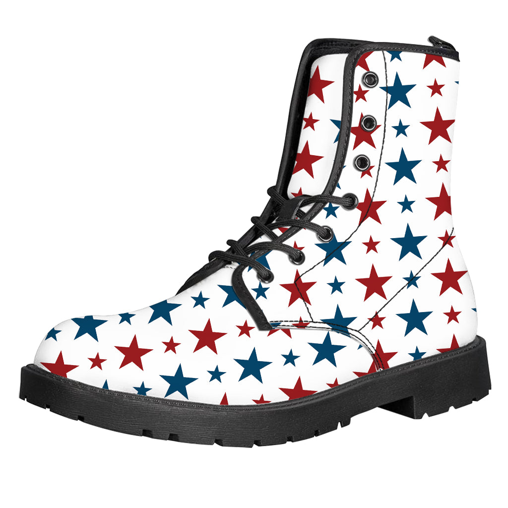 Red And Blue USA Star Pattern Print Leather Boots