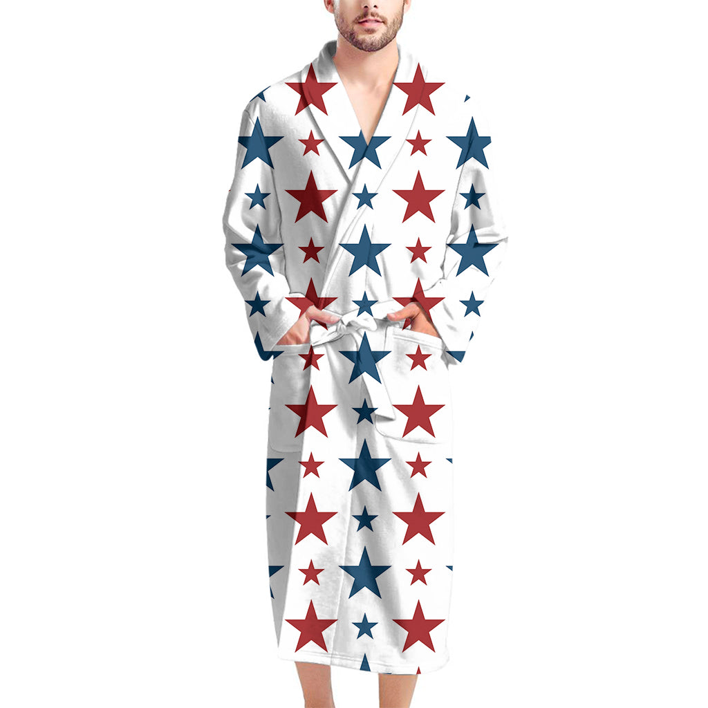 Red And Blue USA Star Pattern Print Men's Bathrobe