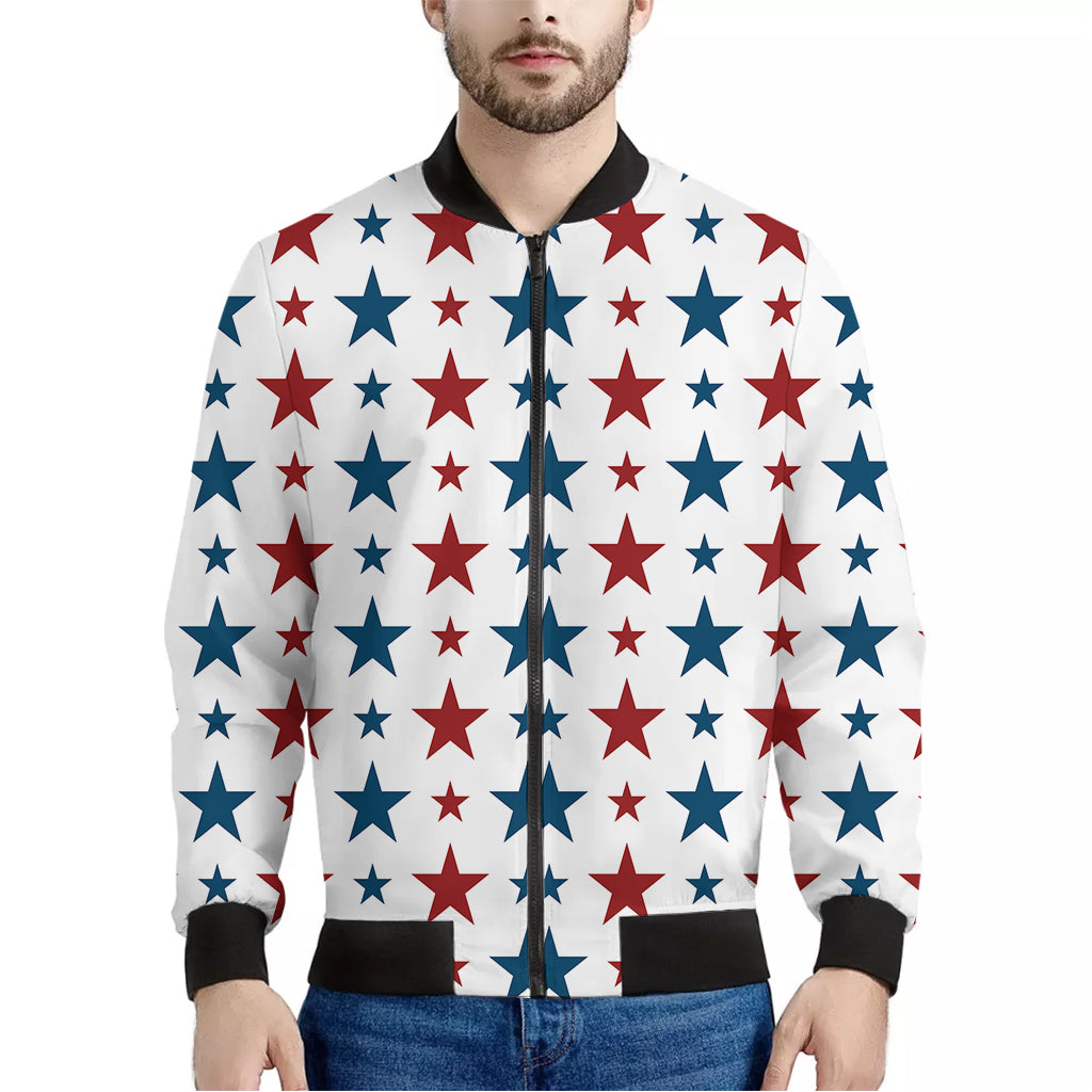 Red And Blue USA Star Pattern Print Men's Bomber Jacket