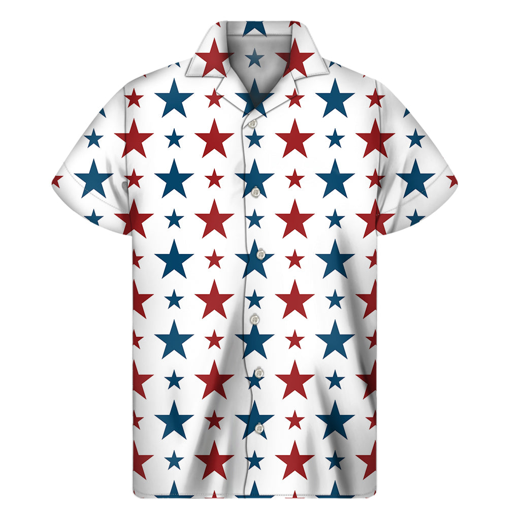 Red And Blue USA Star Pattern Print Men's Short Sleeve Shirt