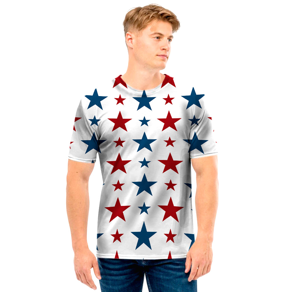 Red And Blue USA Star Pattern Print Men's T-Shirt