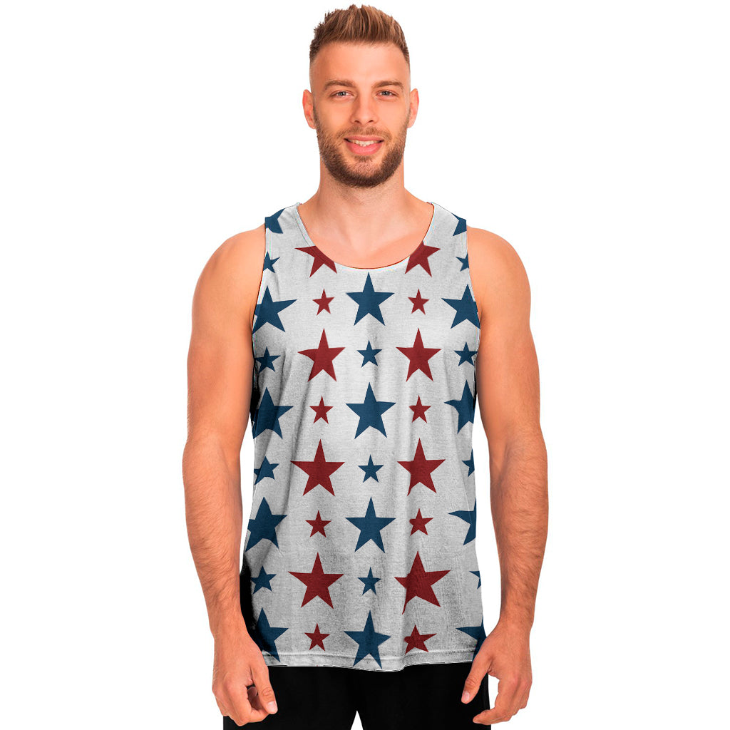 Red And Blue USA Star Pattern Print Men's Tank Top