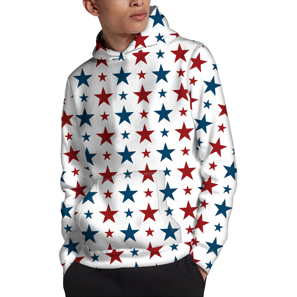 Red And Blue USA Star Pattern Print Pullover Hoodie