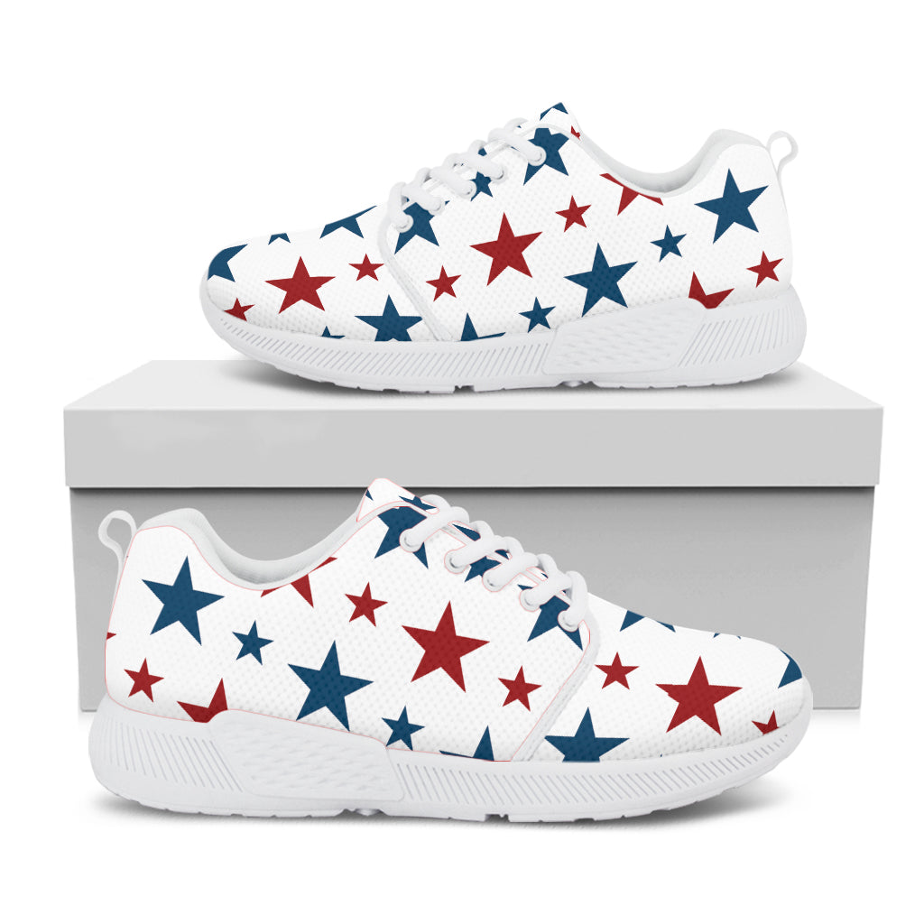 Red And Blue USA Star Pattern Print White Athletic Shoes