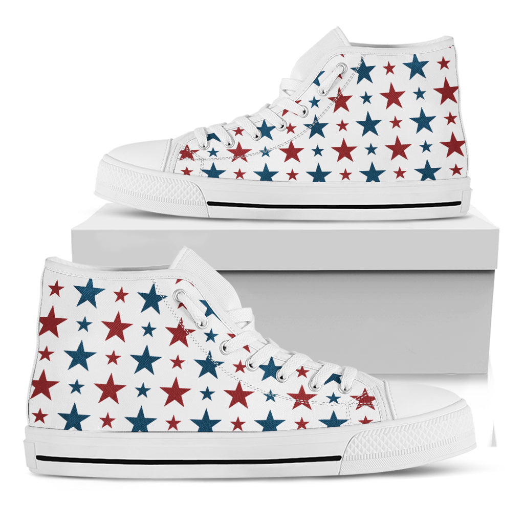 Red And Blue USA Star Pattern Print White High Top Shoes