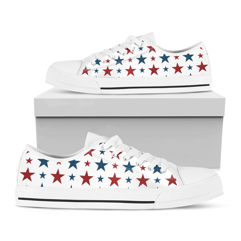 Red And Blue USA Star Pattern Print White Low Top Shoes