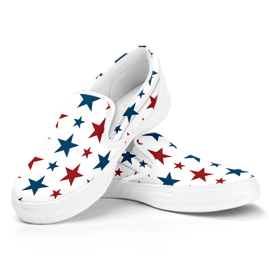 Red And Blue USA Star Pattern Print White Slip On Shoes