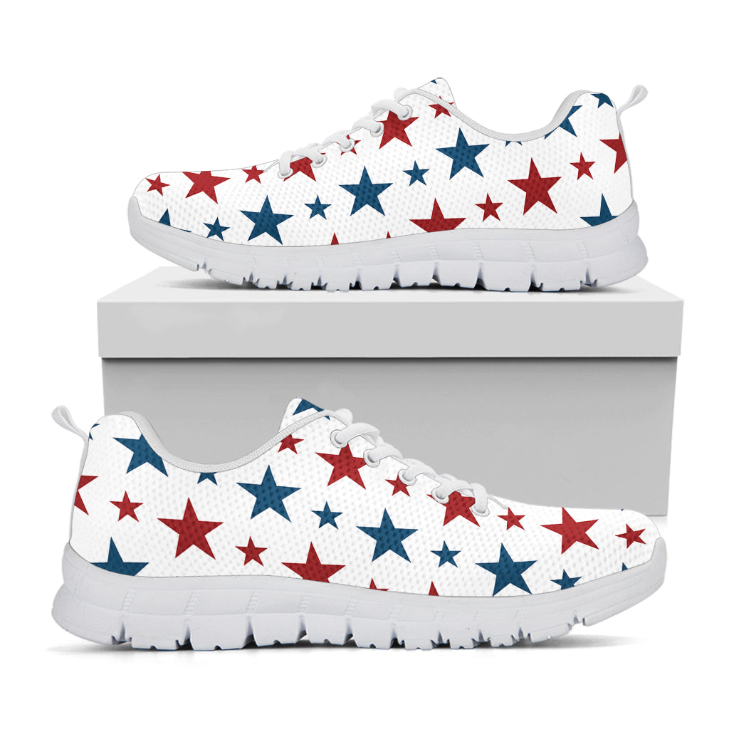 Red And Blue USA Star Pattern Print White Sneakers